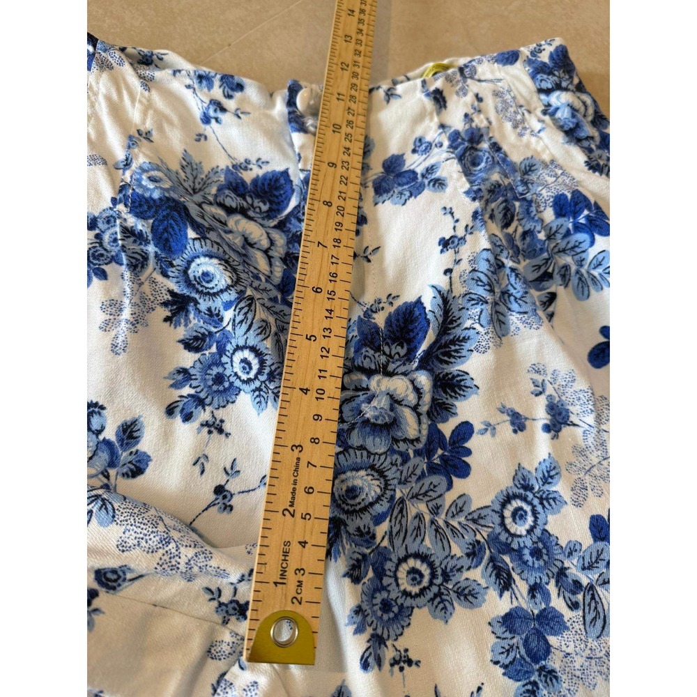 Maeve Anthropologie Linen Blend Wide Leg Pants Blue White Floral Toile Sz US 12 - Picture 8 of 8